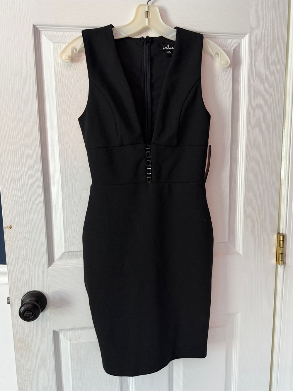 Lulu's Black V-Neck Lined Sleeveless Midi Sheath Dress